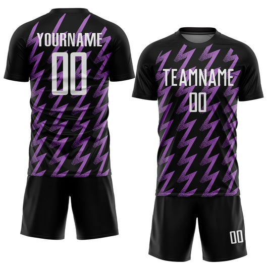 Custom Black White-Medium Purple Zigzag Shape Sublimation Soccer Uniform Jersey - Sky-Custom