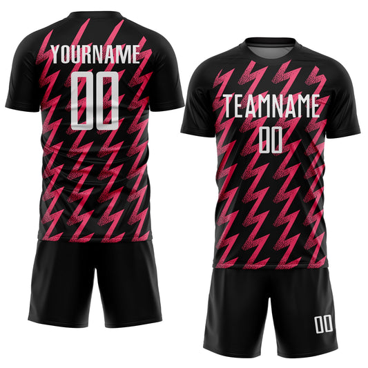 Custom Black White-Neon Pink Zigzag Shape Sublimation Soccer Uniform Jersey - Sky-Custom