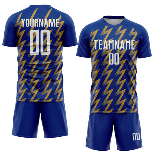 Custom Royal White-Old Gold Zigzag Shape Sublimation Soccer Uniform Jersey - Sky-Custom