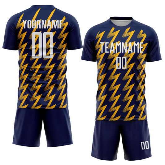 Custom Navy White-Gold Zigzag Shape Sublimation Soccer Uniform Jersey - Sky-Custom