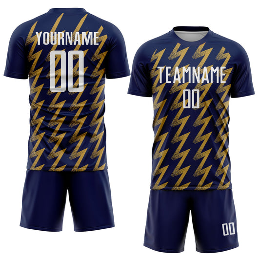 Custom Navy White-Old Gold Zigzag Shape Sublimation Soccer Uniform Jersey - Sky-Custom