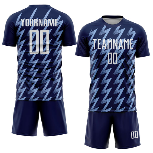 Custom Navy White-Light Blue Zigzag Shape Sublimation Soccer Uniform Jersey - Sky-Custom