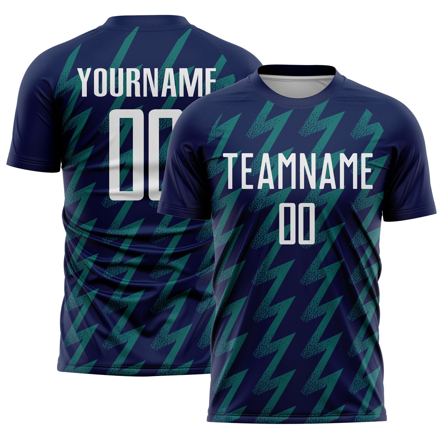 Custom Navy White-Teal Zigzag Shape Sublimation Soccer Uniform Jersey - Sky-Custom