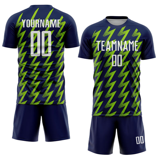 Custom Navy White-Neon Green Zigzag Shape Sublimation Soccer Uniform Jersey - Sky-Custom