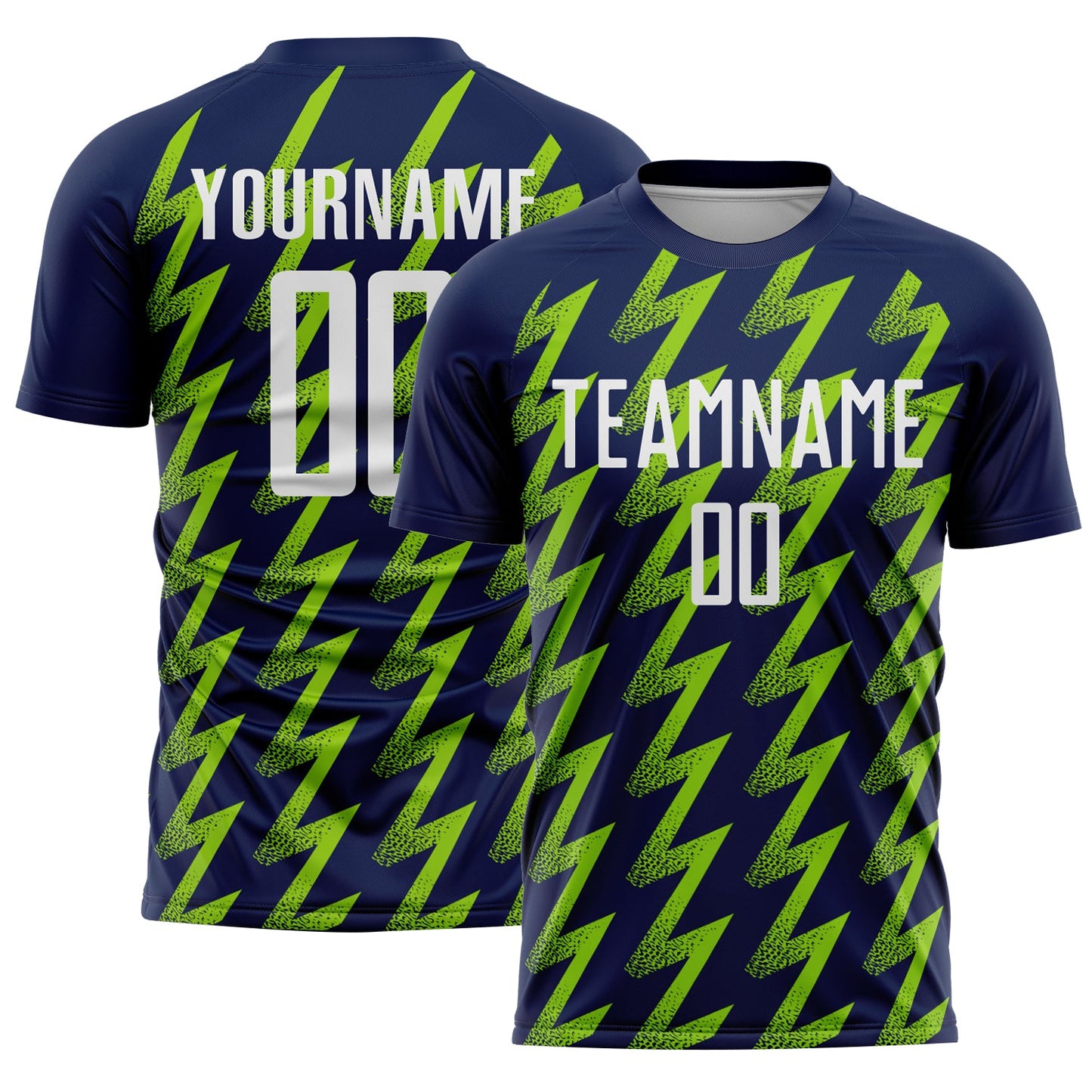Custom Navy White-Neon Green Zigzag Shape Sublimation Soccer Uniform Jersey - Sky-Custom