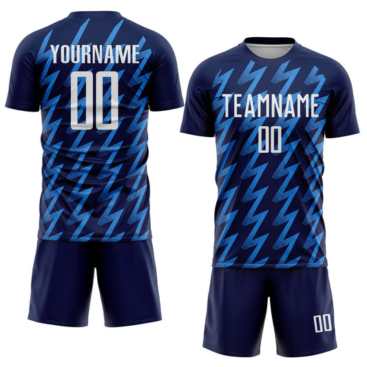 Custom Navy White-Powder Blue Zigzag Shape Sublimation Soccer Uniform Jersey - Sky-Custom