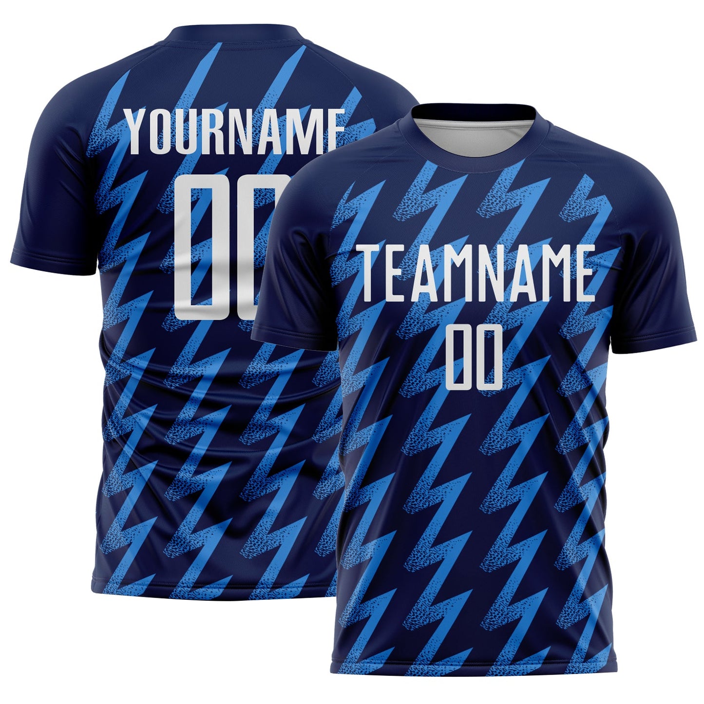 Custom Navy White-Powder Blue Zigzag Shape Sublimation Soccer Uniform Jersey - Sky-Custom
