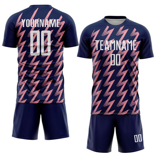 Custom Navy White-Medium Pink Zigzag Shape Sublimation Soccer Uniform Jersey - Sky-Custom