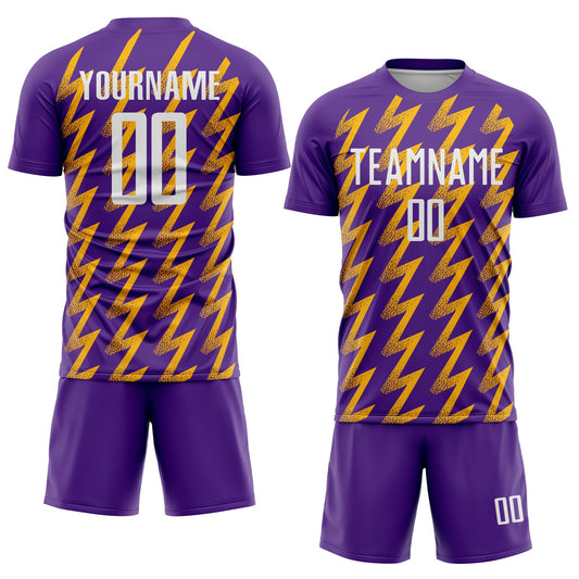 Custom Purple White-Gold Zigzag Shape Sublimation Soccer Uniform Jersey - Sky-Custom