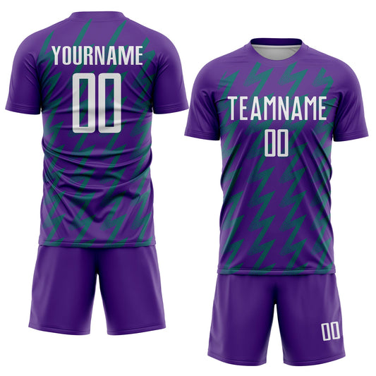Custom Purple White-Teal Zigzag Shape Sublimation Soccer Uniform Jersey - Sky-Custom
