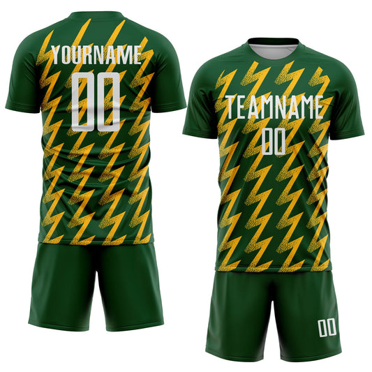 Custom Green White-Gold Zigzag Shape Sublimation Soccer Uniform Jersey - Sky-Custom