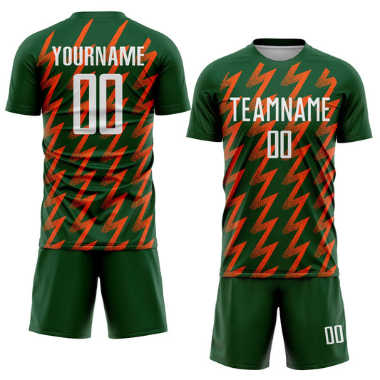Custom Green White-Orange Zigzag Shape Sublimation Soccer Uniform Jersey - Sky-Custom