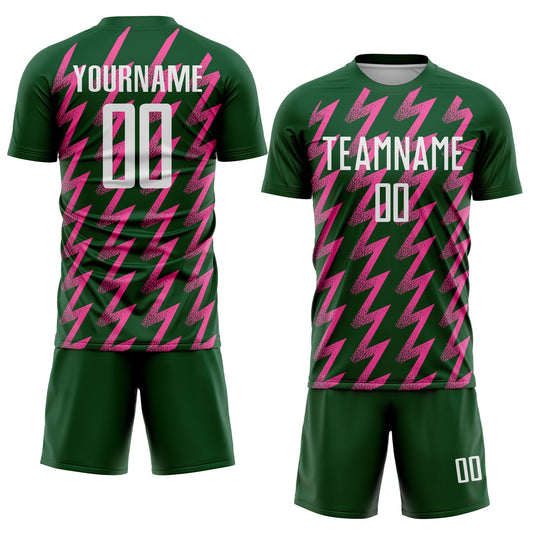 Custom Green White-Pink Zigzag Shape Sublimation Soccer Uniform Jersey - Sky-Custom