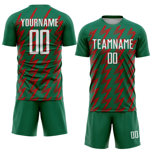 Custom Kelly Green White-Red Zigzag Shape Sublimation Soccer Uniform Jersey - Sky-Custom