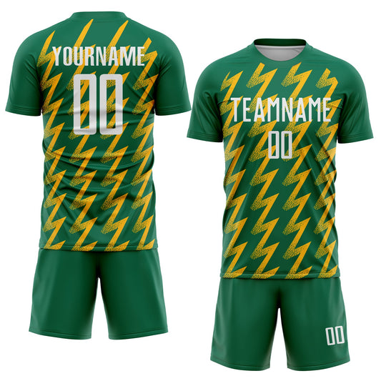 Custom Kelly Green White-Gold Zigzag Shape Sublimation Soccer Uniform Jersey - Sky-Custom