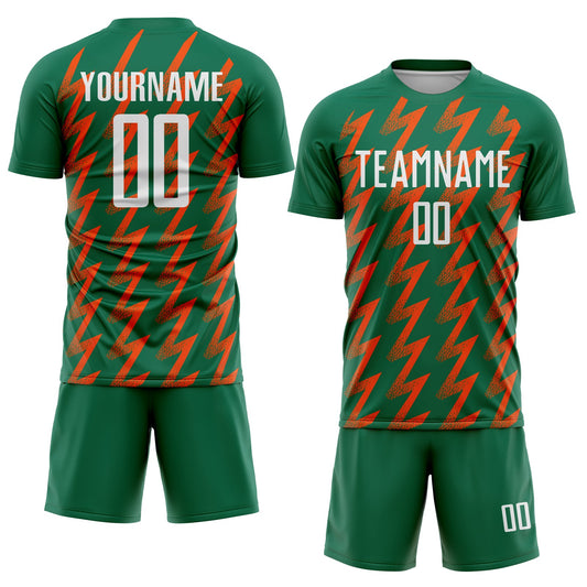 Custom Kelly Green White-Orange Zigzag Shape Sublimation Soccer Uniform Jersey - Sky-Custom