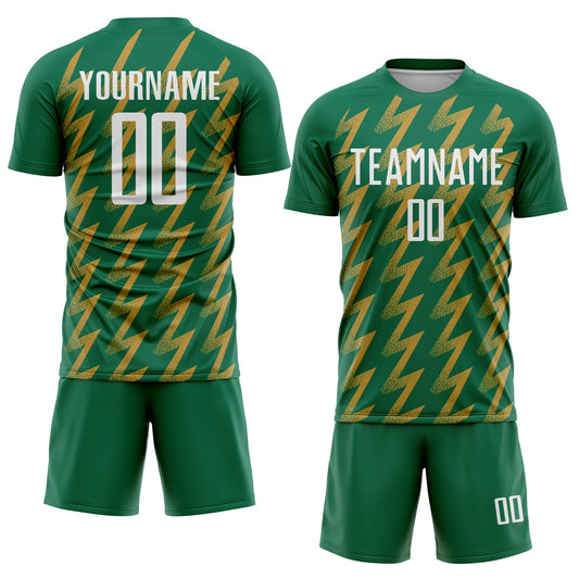 Custom Kelly Green White-Old Gold Zigzag Shape Sublimation Soccer Uniform Jersey - Sky-Custom