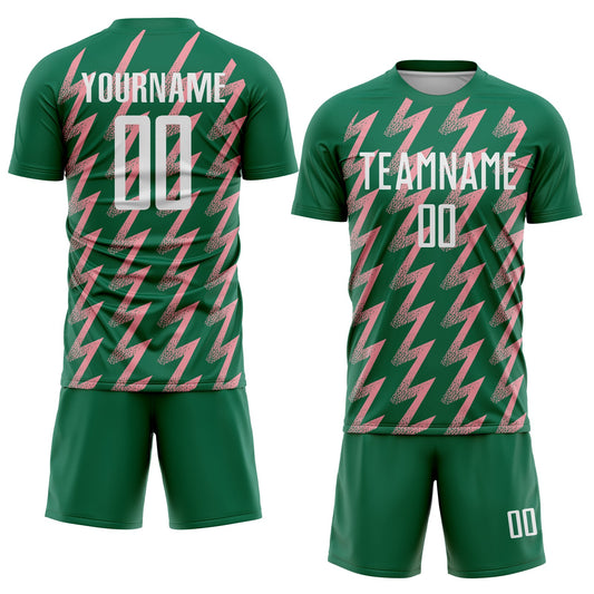 Custom Kelly Green White-Medium Pink Zigzag Shape Sublimation Soccer Uniform Jersey - Sky-Custom