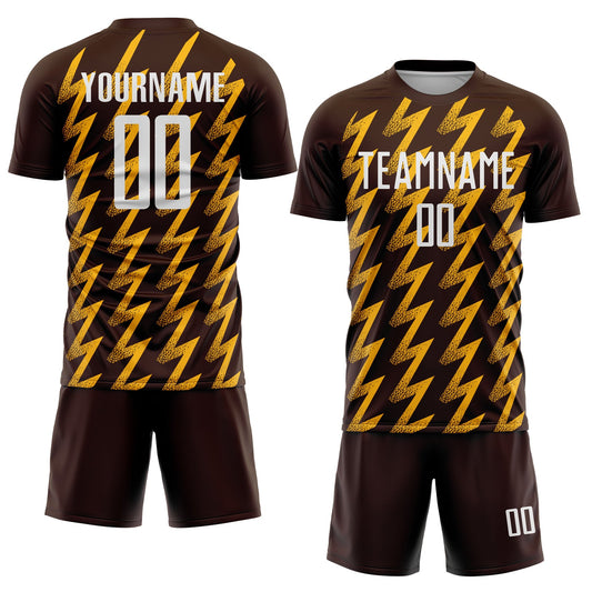 Custom Brown White-Gold Zigzag Shape Sublimation Soccer Uniform Jersey - Sky-Custom