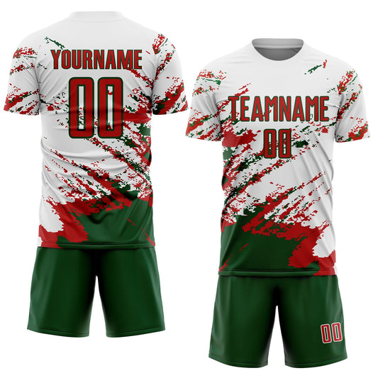 Custom White Red-Green Abstract Fragment Art Splash Sublimation Soccer Uniform Jersey - Sky-Custom