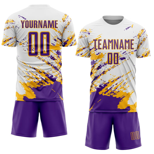Custom White Purple-Gold Abstract Fragment Art Splash Sublimation Soccer Uniform Jersey - Sky-Custom