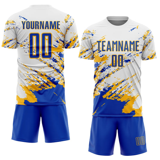 Custom White Thunder Blue-Gold Abstract Fragment Art Splash Sublimation Soccer Uniform Jersey - Sky-Custom