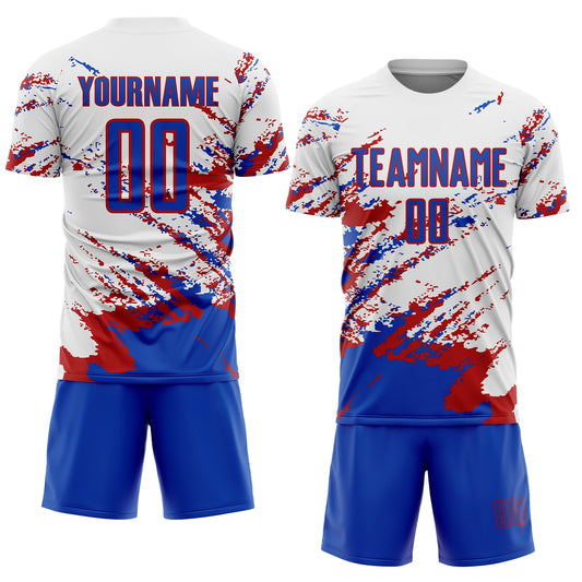 Custom White Thunder Blue-Red Abstract Fragment Art Splash Sublimation Soccer Uniform Jersey - Sky-Custom