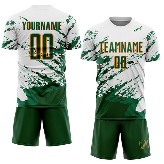 Custom White Green Kelly Green-Gold Abstract Fragment Art Splash Sublimation Soccer Uniform Jersey - Sky-Custom