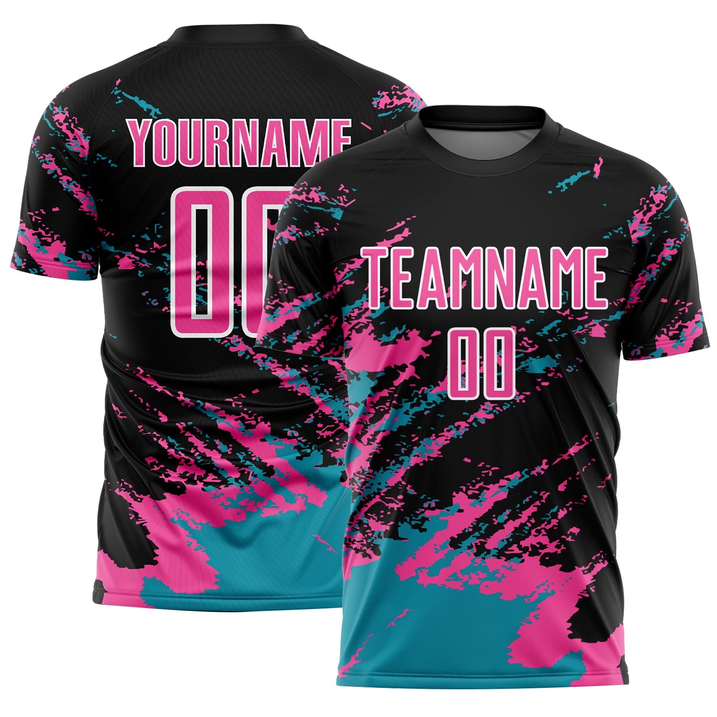 Custom Black Pink-Teal Abstract Fragment Art Splash Sublimation Soccer Uniform Jersey - Sky-Custom