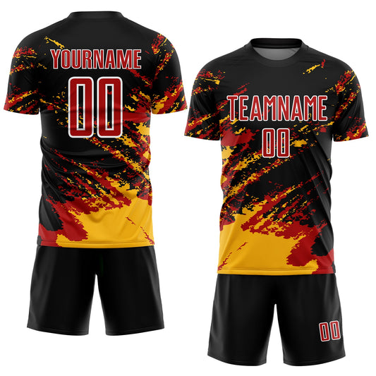 Custom Black Red-Gold Abstract Fragment Art Splash Sublimation Soccer Uniform Jersey - Sky-Custom