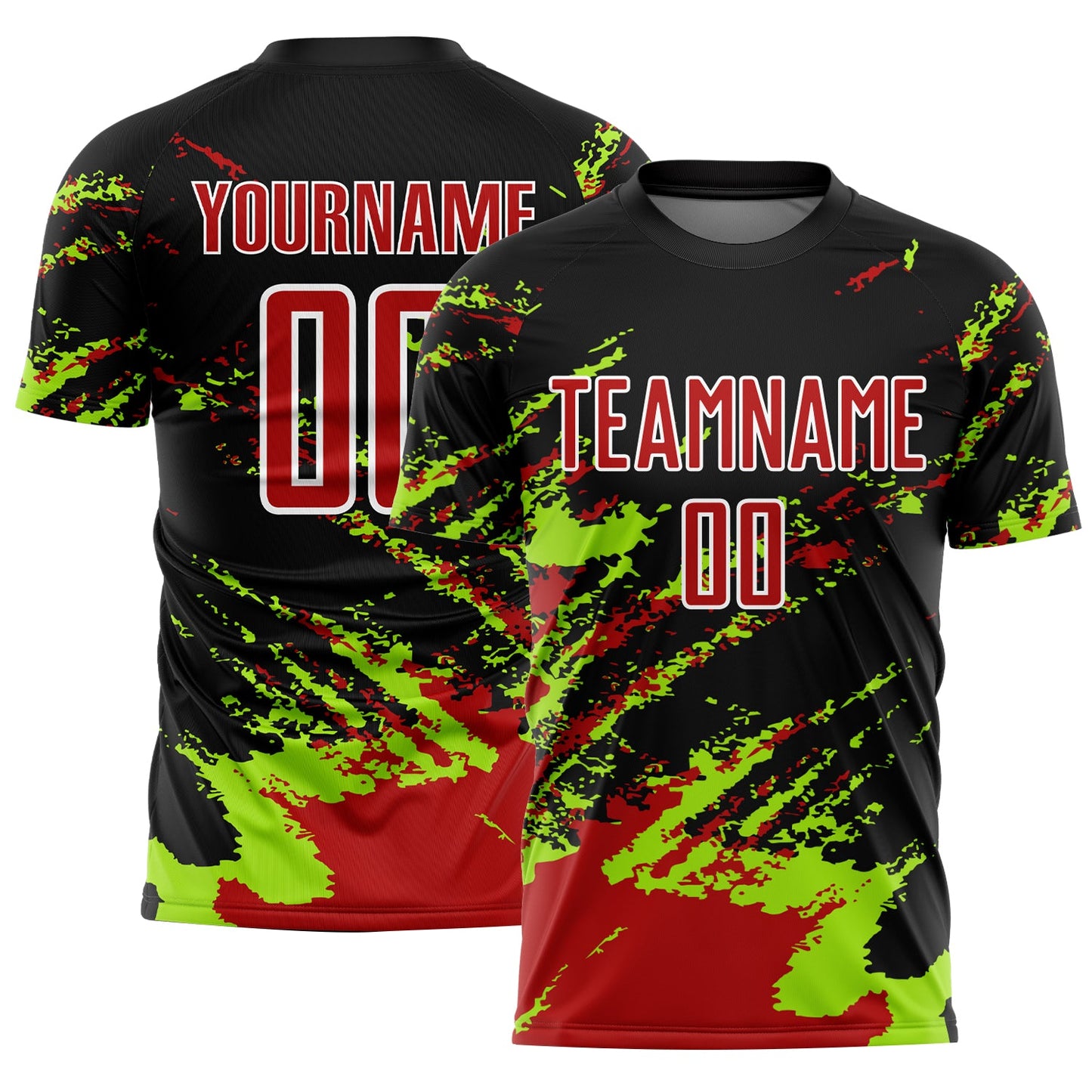 Custom Black Red-Neon Green Abstract Fragment Art Splash Sublimation Soccer Uniform Jersey - Sky-Custom