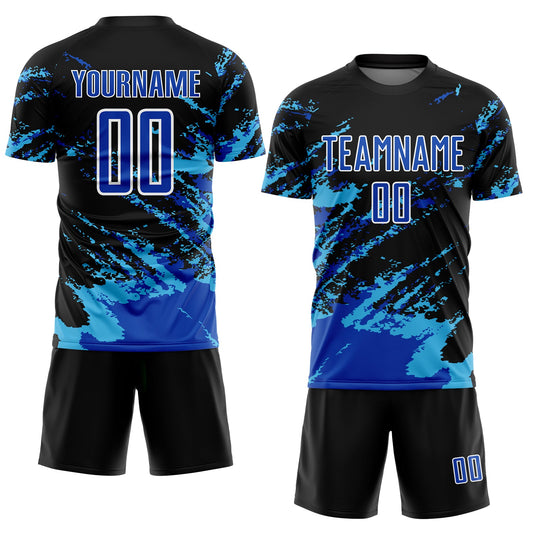 Custom Black Thunder Blue-Sky Blue Abstract Fragment Art Splash Sublimation Soccer Uniform Jersey - Sky-Custom