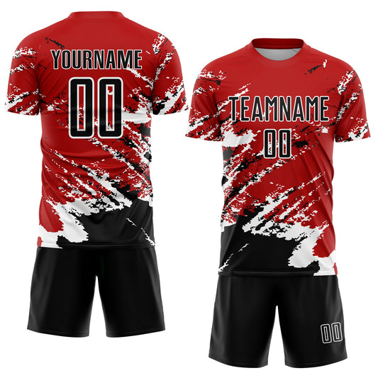 Custom Red Black-White Abstract Fragment Art Splash Sublimation Soccer Uniform Jersey - Sky-Custom