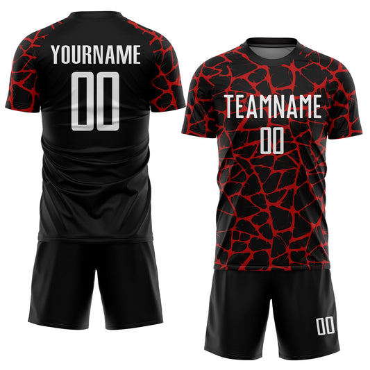 Custom Black White-Red Abstract Network Splash Sublimation Soccer Uniform Jersey - Sky-Custom