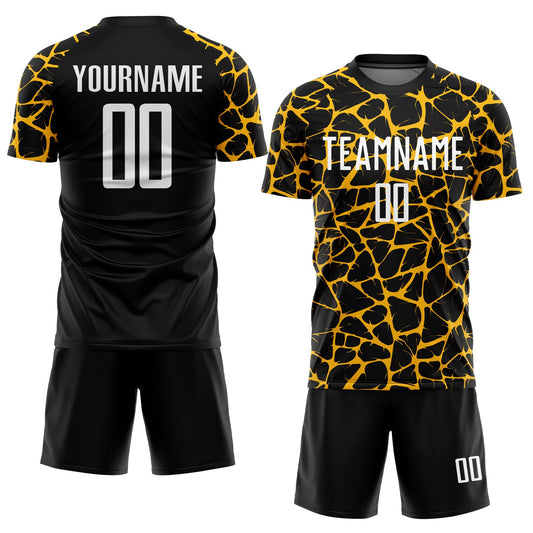 Custom Black White-Gold Abstract Network Splash Sublimation Soccer Uniform Jersey - Sky-Custom
