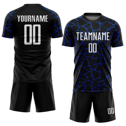 Custom Black White-Royal Abstract Network Splash Sublimation Soccer Uniform Jersey - Sky-Custom