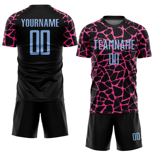 Custom Black Light Blue-Pink Abstract Network Splash Sublimation Soccer Uniform Jersey - Sky-Custom