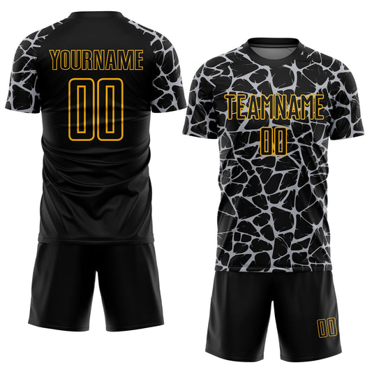 Custom Black Gray-Gold Abstract Network Splash Sublimation Soccer Uniform Jersey - Sky-Custom