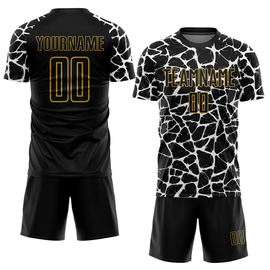 Custom Black White-Old Gold Abstract Network Splash Sublimation Soccer Uniform Jersey - Sky-Custom