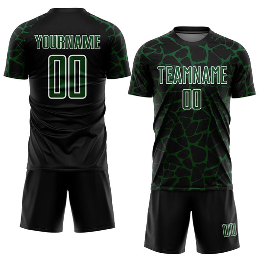 Custom Black Green-White Abstract Network Splash Sublimation Soccer Uniform Jersey - Sky-Custom