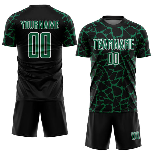Custom Black Kelly Green-White Abstract Network Splash Sublimation Soccer Uniform Jersey - Sky-Custom