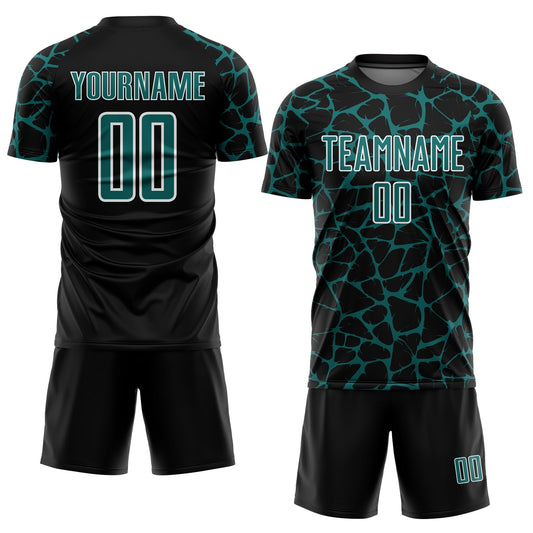 Custom Black Teal-White Abstract Network Splash Sublimation Soccer Uniform Jersey - Sky-Custom