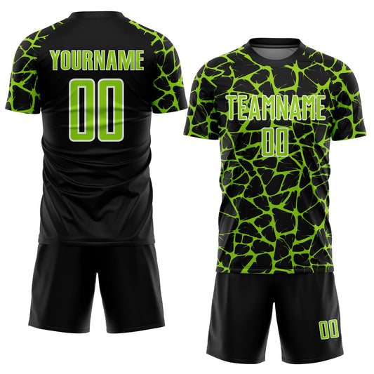 Custom Black Neon Green-White Abstract Network Splash Sublimation Soccer Uniform Jersey - Sky-Custom