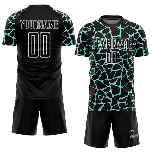 Custom Black Ice Blue-White Abstract Network Splash Sublimation Soccer Uniform Jersey - Sky-Custom