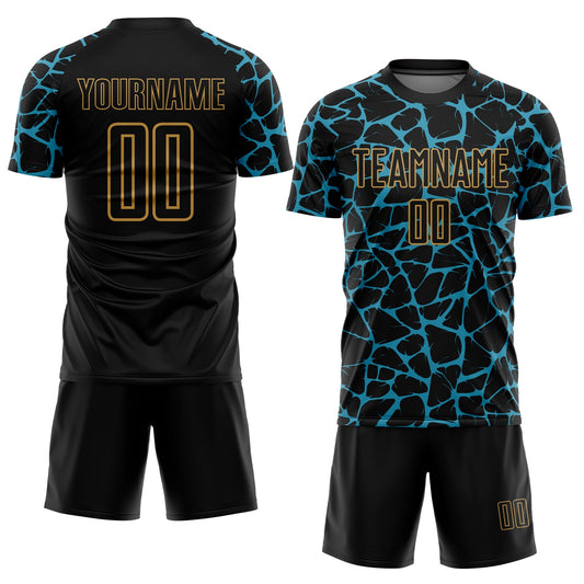 Custom Black Panther Blue-Old Gold Abstract Network Splash Sublimation Soccer Uniform Jersey - Sky-Custom