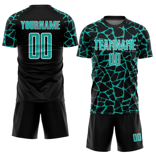 Custom Black Aqua-White Abstract Network Splash Sublimation Soccer Uniform Jersey - Sky-Custom