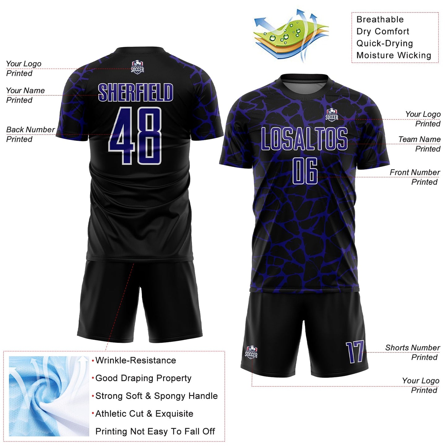 Custom Black Dark Purple-White Abstract Network Splash Sublimation Soccer Uniform Jersey - Sky-Custom