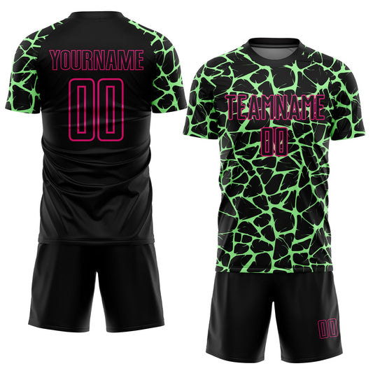 Custom Black Pea Green-Hot Pink Abstract Network Splash Sublimation Soccer Uniform Jersey - Sky-Custom