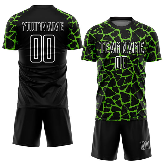 Custom Black Aurora Green-White Abstract Network Splash Sublimation Soccer Uniform Jersey - Sky-Custom