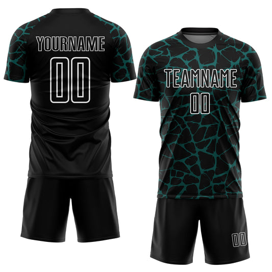 Custom Black Midnight Green-White Abstract Network Splash Sublimation Soccer Uniform Jersey - Sky-Custom
